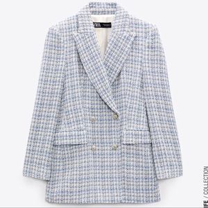 zara textured double breasted blazer light blue large